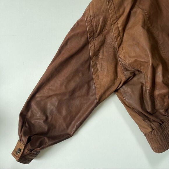 Vintage 70’s brown genuine leather shearling biker motorbike bomber  jacket M - Picture 14 of 16